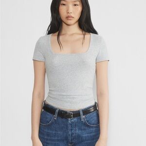 Aritzia Homestretch Ribbed Square Neck Short Sleeve Shirt in Heather Chrome